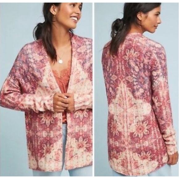 Anthropologie Akemi & Kin Laurel Canyon Printed Cardigan Open Front Wool Blend S - Picture 1 of 10